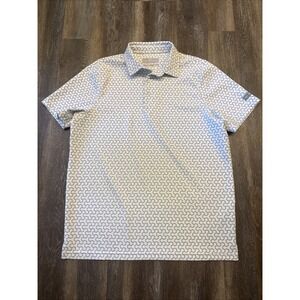 USA Palm Tribe Polo Shirt Men's 2XL White Gray Geometric Golf Performance